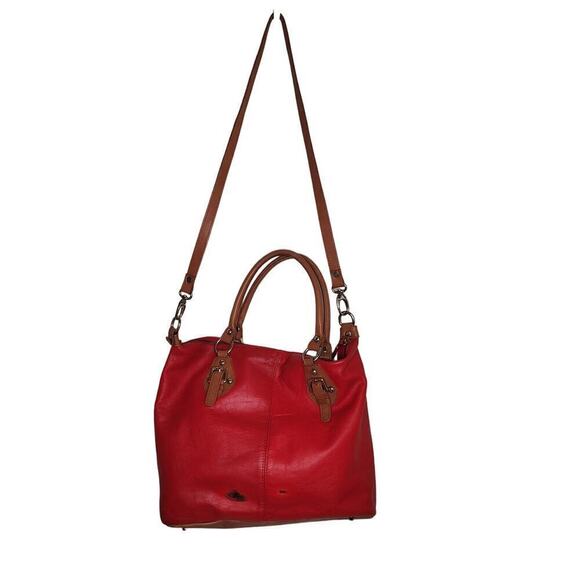 Valentina ITALY red pebble & camel Shoulder Tote Bag - Picture 4 of 8